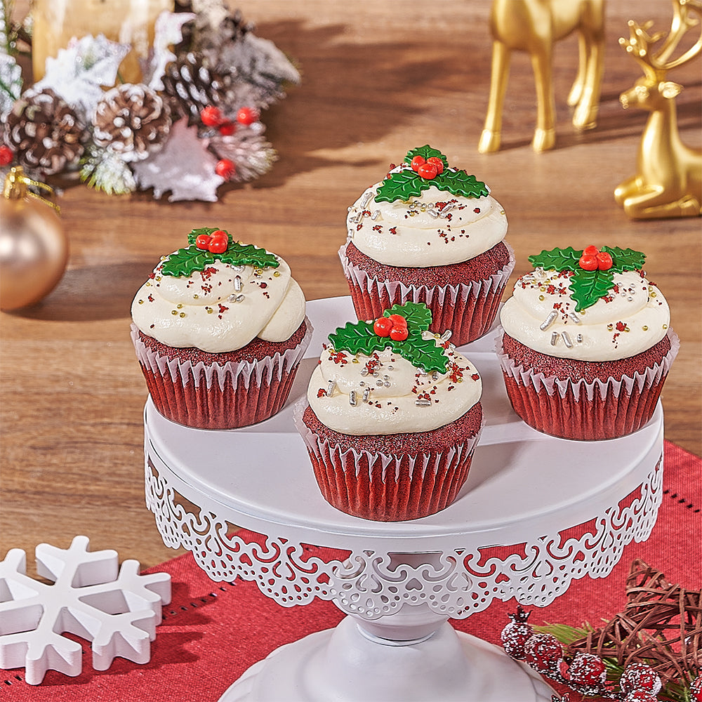 Holly Leaf Red Velvet Cupcakes – how the gift is presented