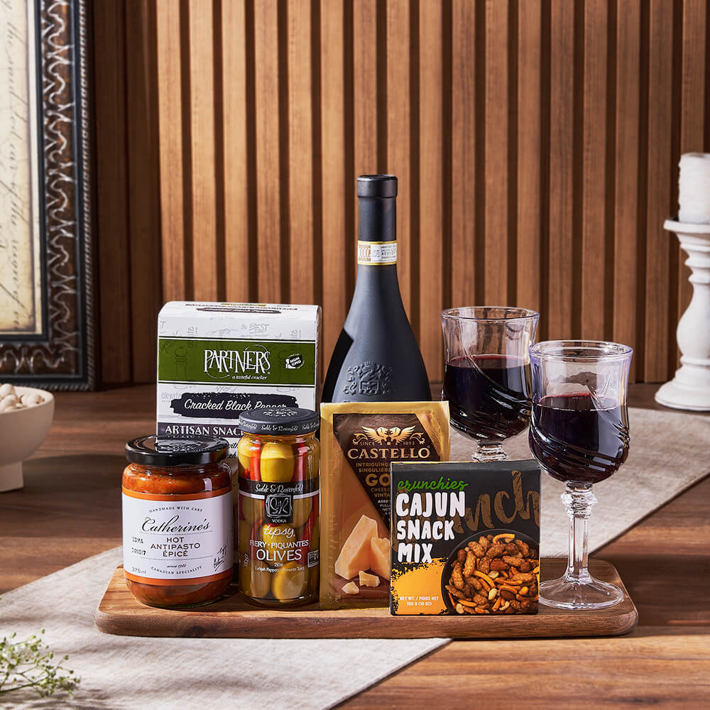 From Italy With Love Wine &amp; Cheese Gift Basket, wine gift, wine, cheese gift, cheese, appetizer gift, appetizer, Canada delivery