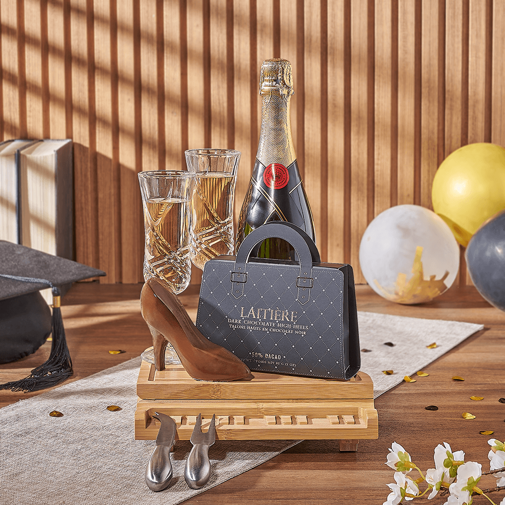 Graduating in Style Gift Set, graduation gift, graduation, chocolate gift, chocolate, champagne gift, champagne, sparkling wine gift, sparkling wine, Canada delivery