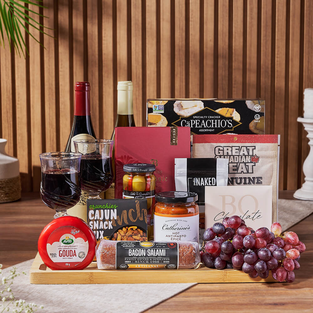 Grand Cheese &amp; Wine Gift Basket, wine gift, wine, charcuterie gift, charcuterie, cheese gift, cheese, fruit gift, fruit, Canada delivery