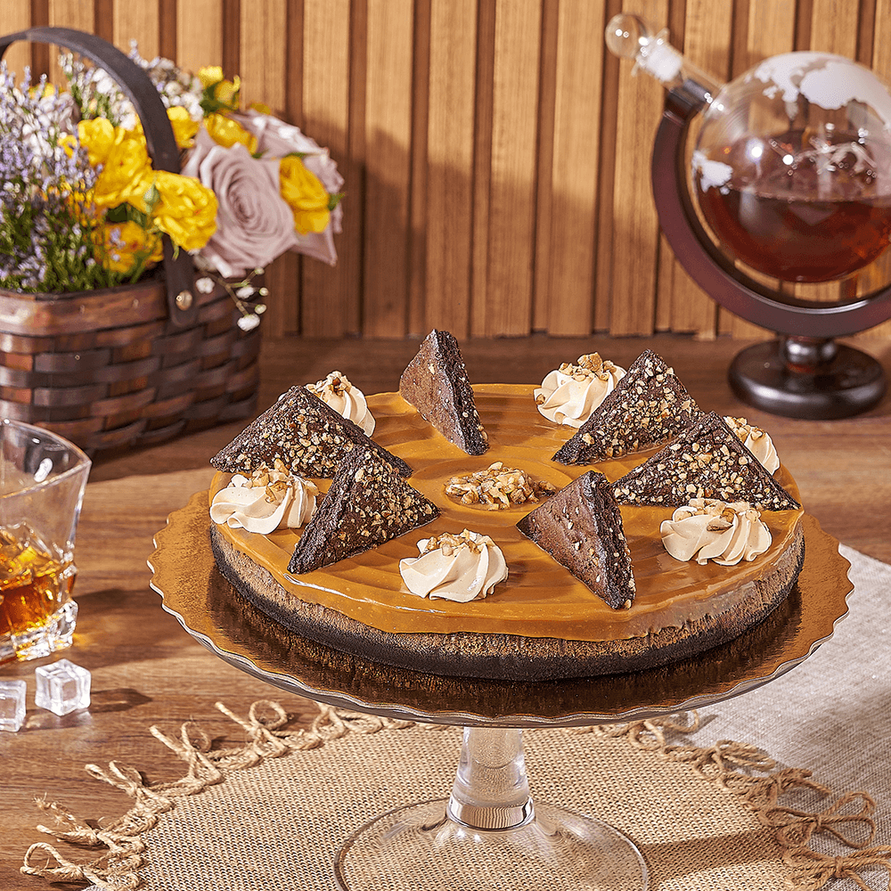 Caramel Glazed Cake with Brownie Wedges and Sugared Pecans – how the gift is presented