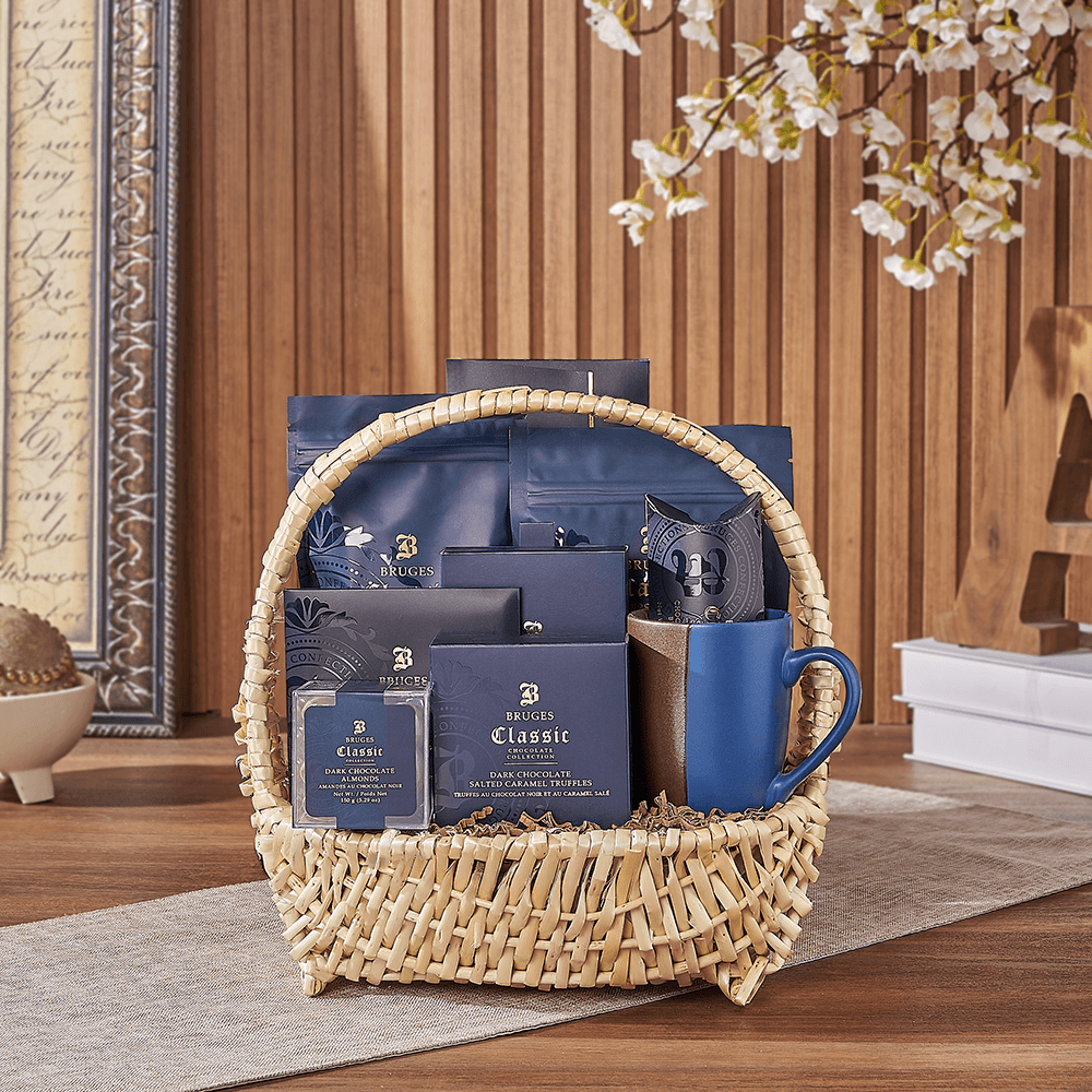 Halal Bruges Dark Chocolate Gourmet Basket – how the gift is presented
