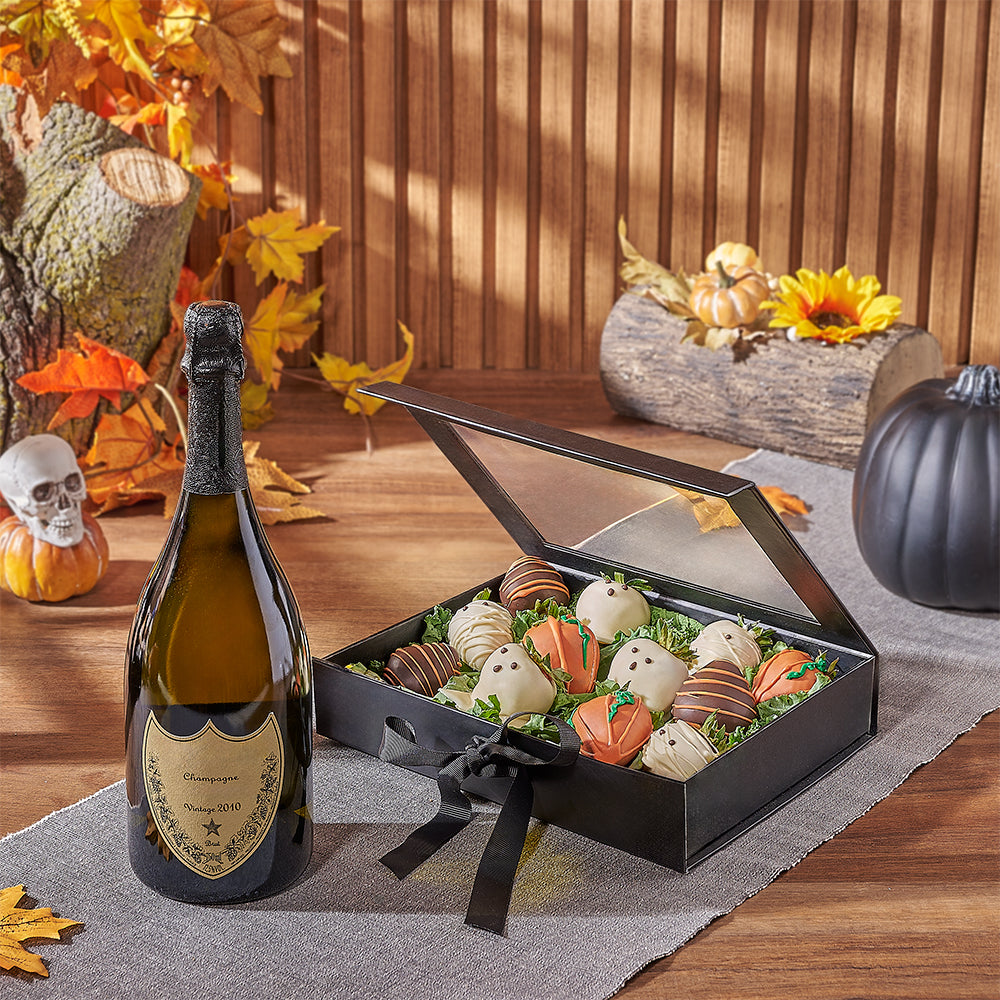 Halloween Strawberry &amp; Champagne Gift Set, chocolate strawberry gift, chocolate strawberry, champagne gift, champagne, sparkling wine gift, sparkling wine, Canada delivery