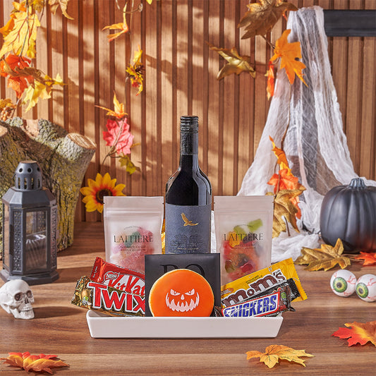 Halloween Wine & Treat Platter, wine gift, wine, chocolate gift, chocolate, halloween gift, halloween, Canada delivery