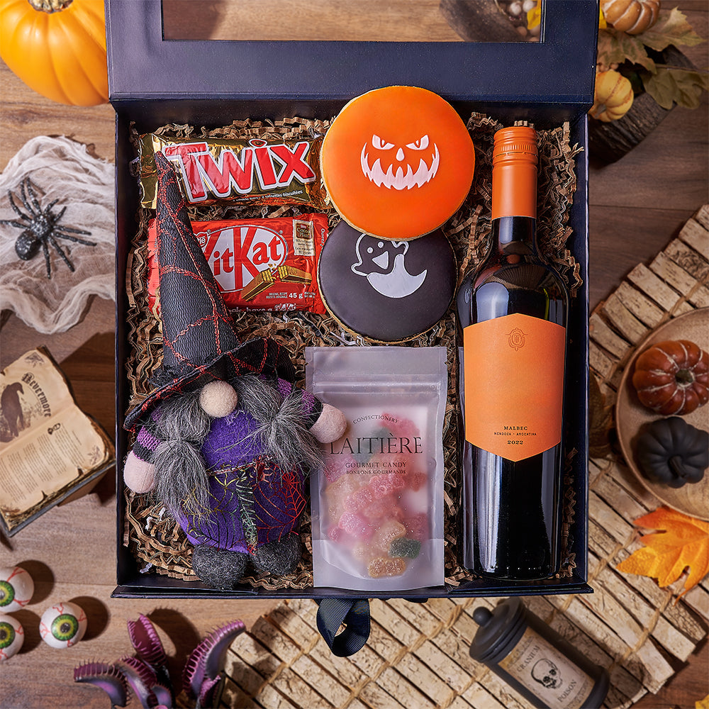 Halloween Wine &amp; Treats Box, wine gift, wine, cookie gift, cookie, halloween gift, halloween, Canada delivery