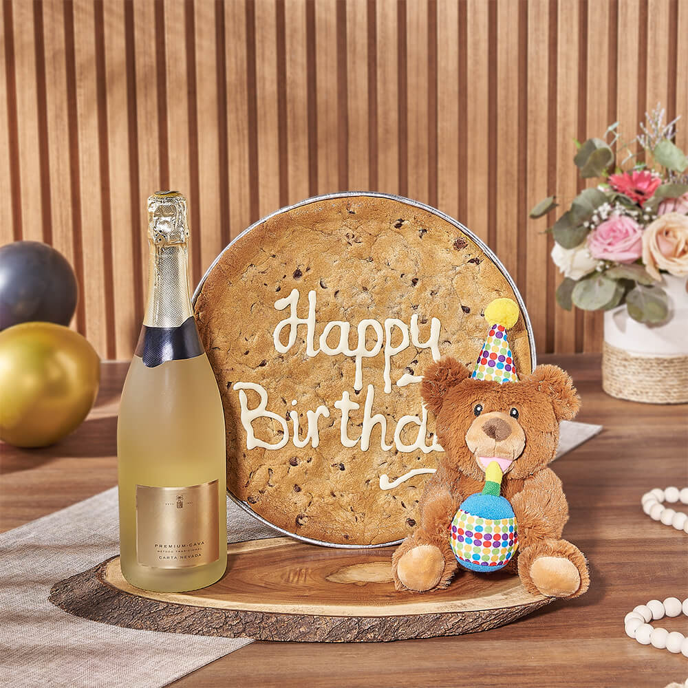 Custom Birthday Gift Baskets - Happy Birthday Cookie & Champagne Gift Set