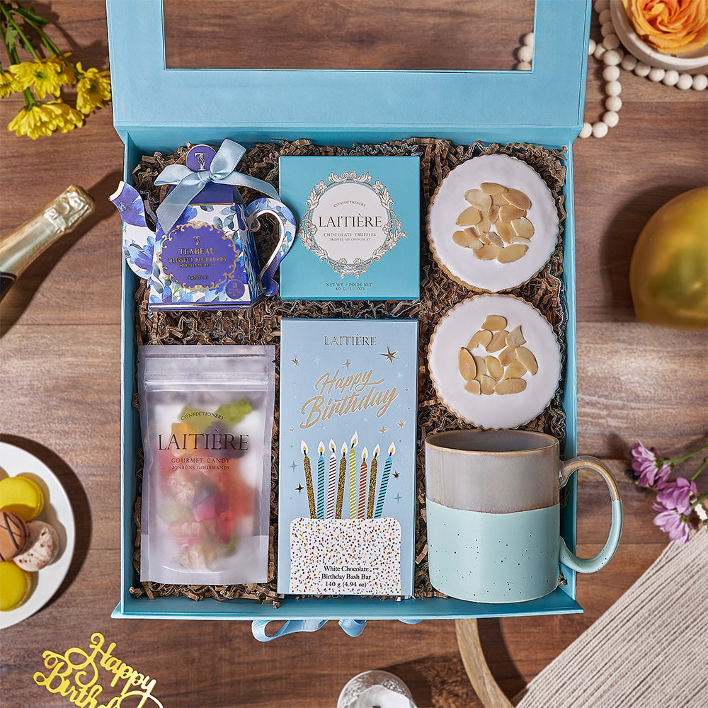 Birthday Blueberry Tea Gift Basket – how the gift is presented
