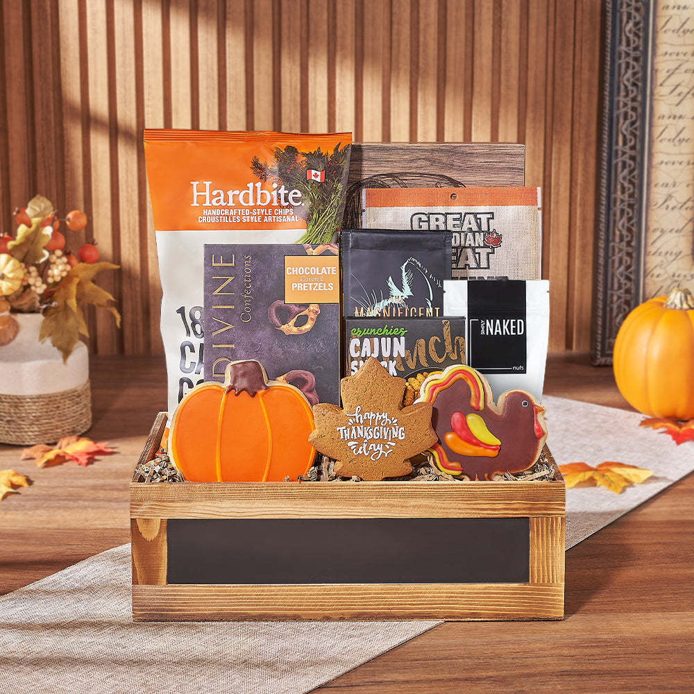 Thanksgiving Treat & Cookie Basket, cookie gift, cookie, thanksgiving gift, thanksgiving, chocolate gift, chocolate, charcuterie gift, charcuterie, Canada delivery
