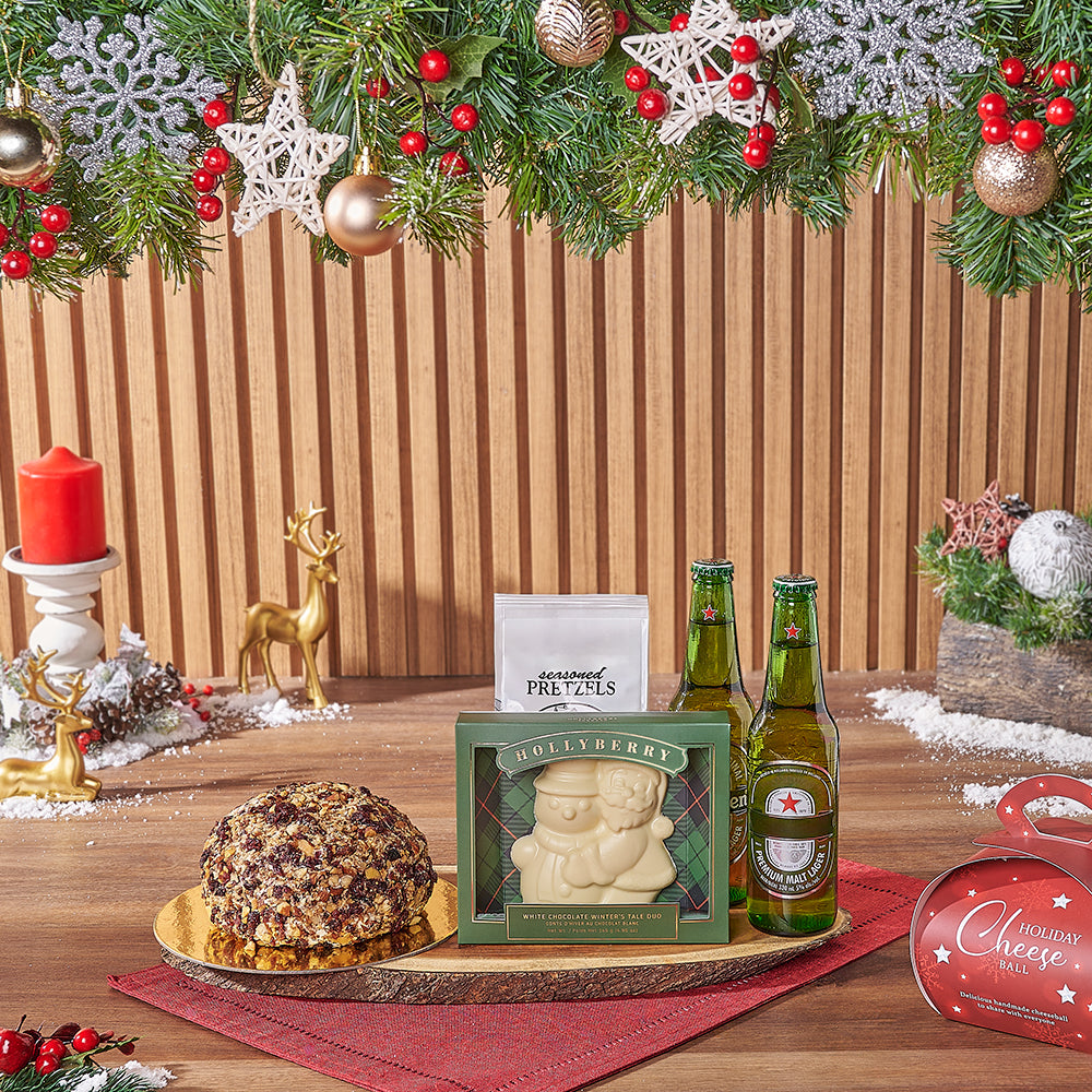 Holiday Beer &amp; Cranberry Cheese Ball Gift Basket, beer gift, beer, chocolate gift, chocolate, cheeseball gift, cheeseball, christmas gift, christmas, Canada delivery