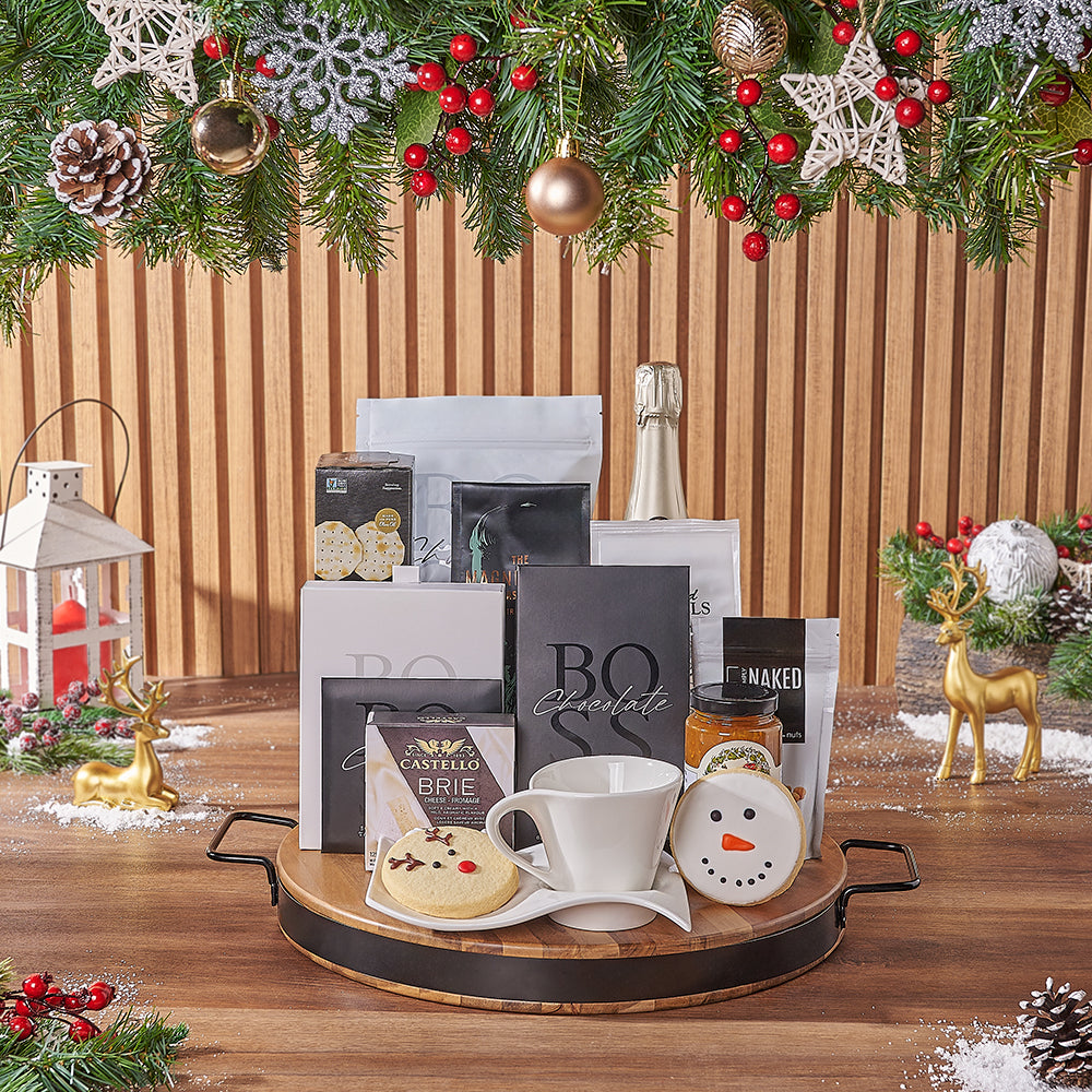 Holiday Bubbly & Snowflake Snack Gift Set, christmas gift, christmas, champagne gift, champagne, chocolate gift, chocolate, coffee gift, coffee, Canada delivery