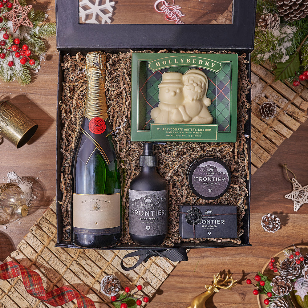 Holiday Bubbly &amp; Spa Gift Box From Canada Baskets - Champagne Gift Set - Canada Delivery