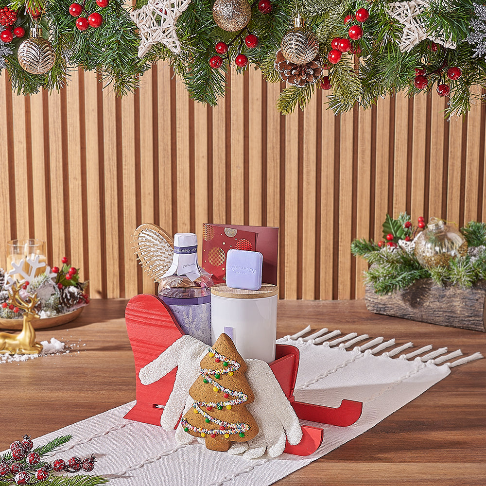 Lavender Spa Gift Basket with Chocolate – how the gift is presented