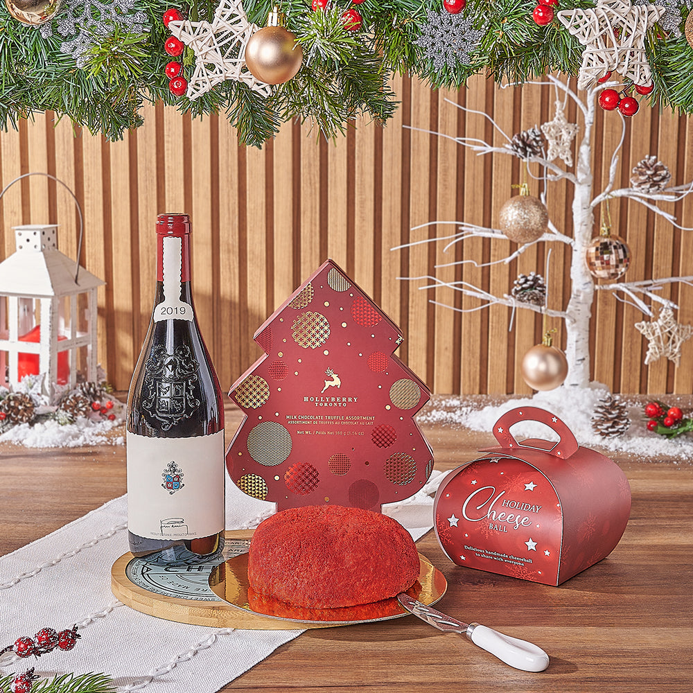 Holiday Wine &amp; Red Velvet Cheese Ball Gift, wine gift, wine, chocolate gift, chocolate, cheeseball gift, cheeseball, christmas gift, christmas, Canada delivery