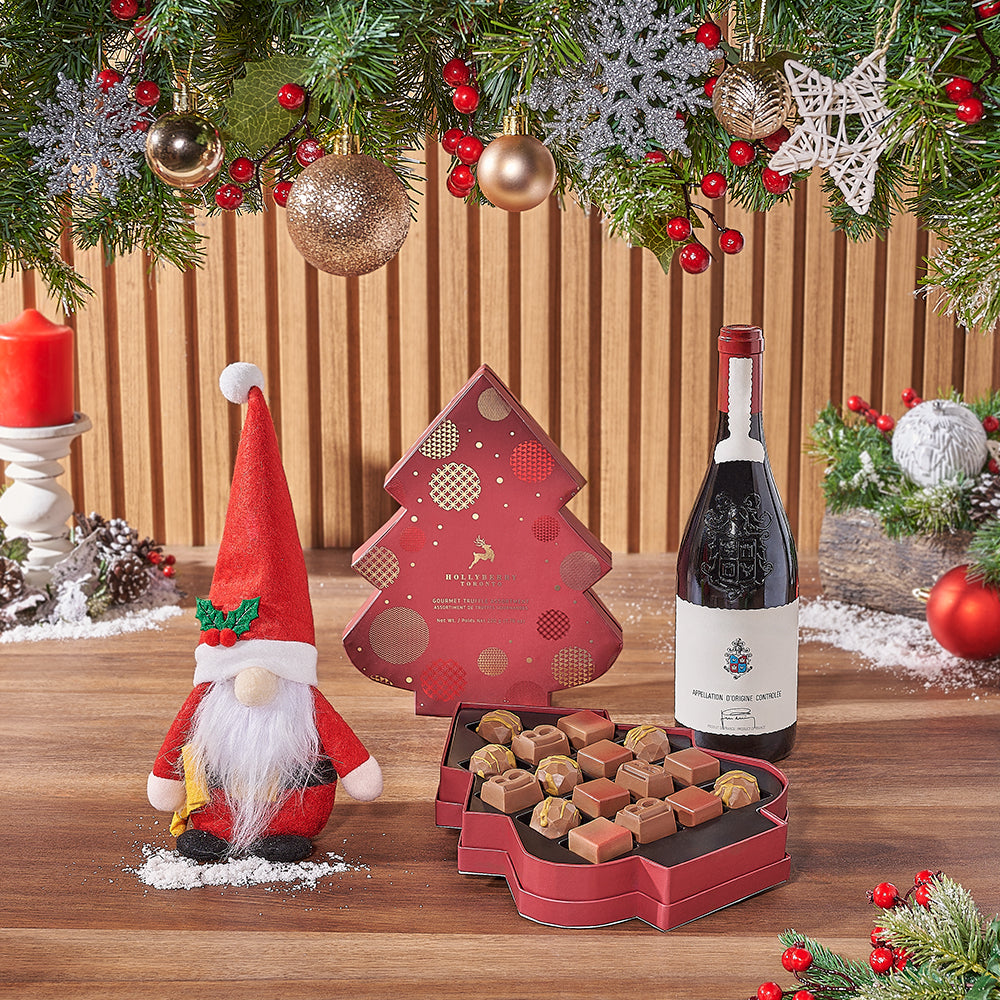 Holiday Wine &amp; Santa Gift Basket, wine gift, wine, chocolate, gift, chocolate, Christmas gift, christmas, Canada delivery