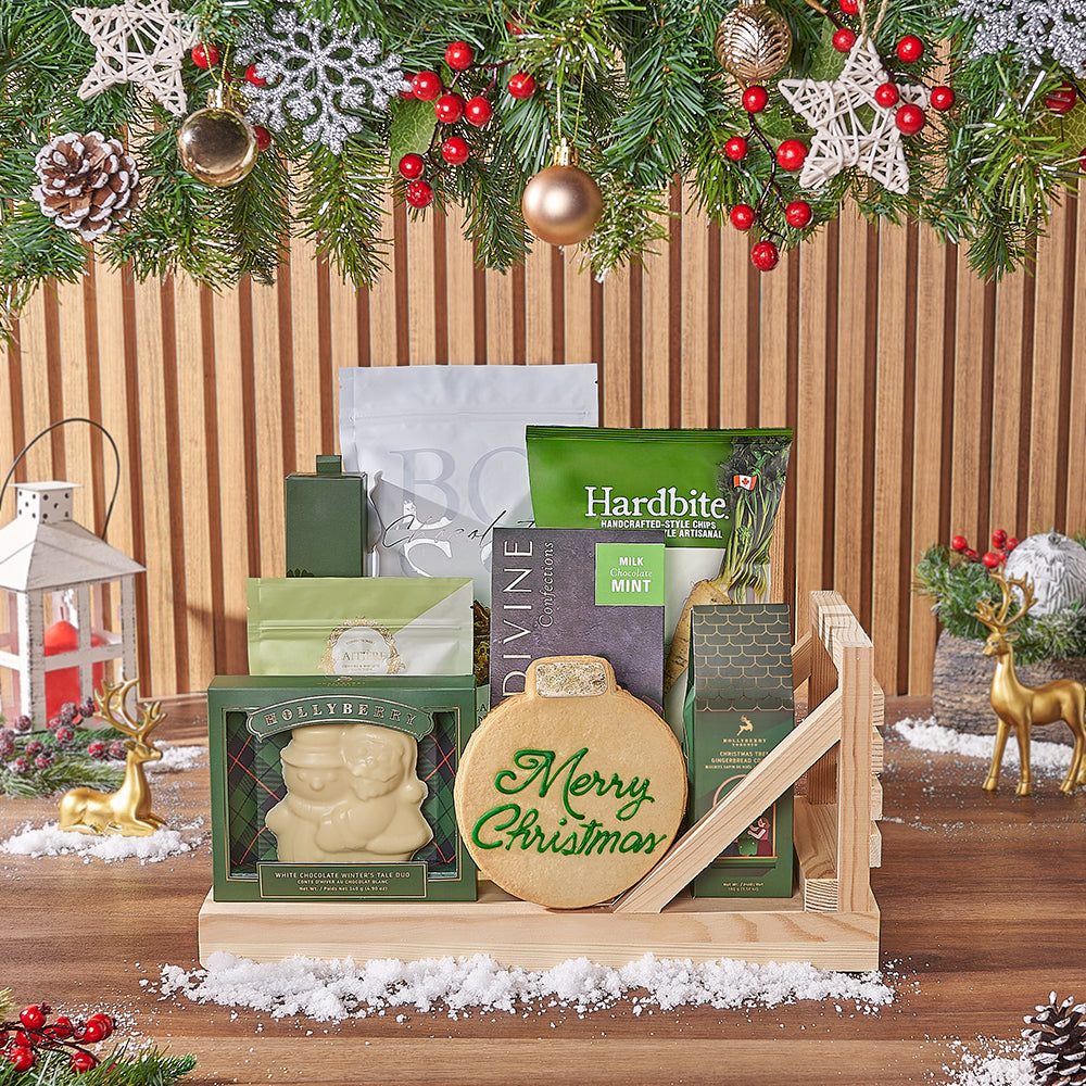 Christmas Pine Wood Sleigh – how the gift is presented