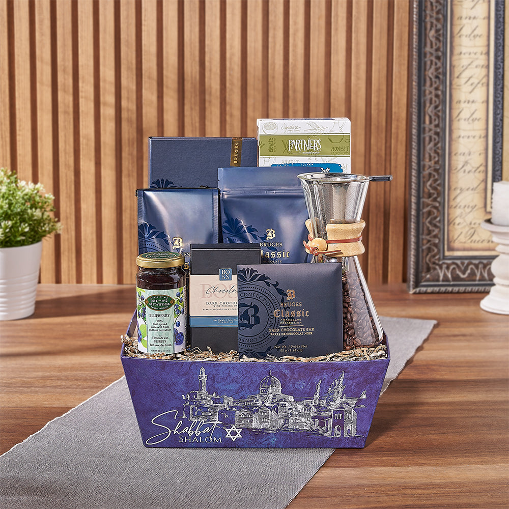 Kosher Shabbat Gourmet Coffee Basket – how the gift is presented
