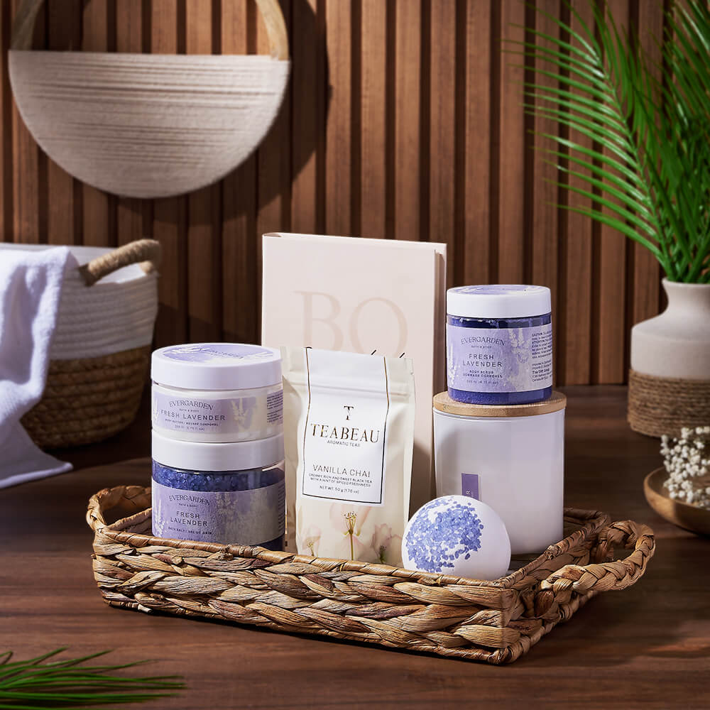 Lavender and Tea Spa Crate, spa gift, spa, bath &amp; body gift, bath &amp; body, tea gift, tea, Canada delivery