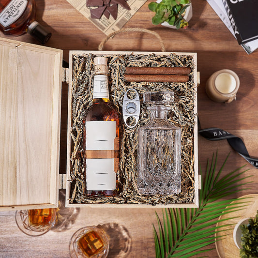 Liquor & Decanter Crate, liquor gift, liquor, decanter gift, decanter, cigar gift, cigar, Canada delivery