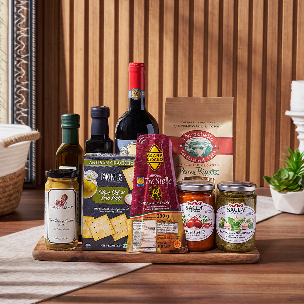 Wine and Cheese Cracker Basket – how the gift is presented