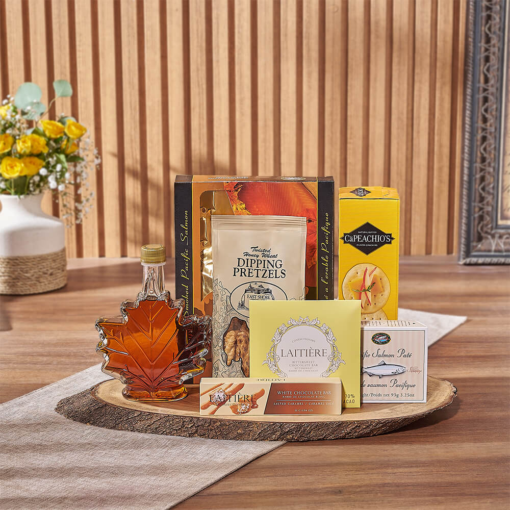 Maple &amp; Salmon Gift Basket, seafood gift, seafood, chocolate gift, chocolate, Canada delivery