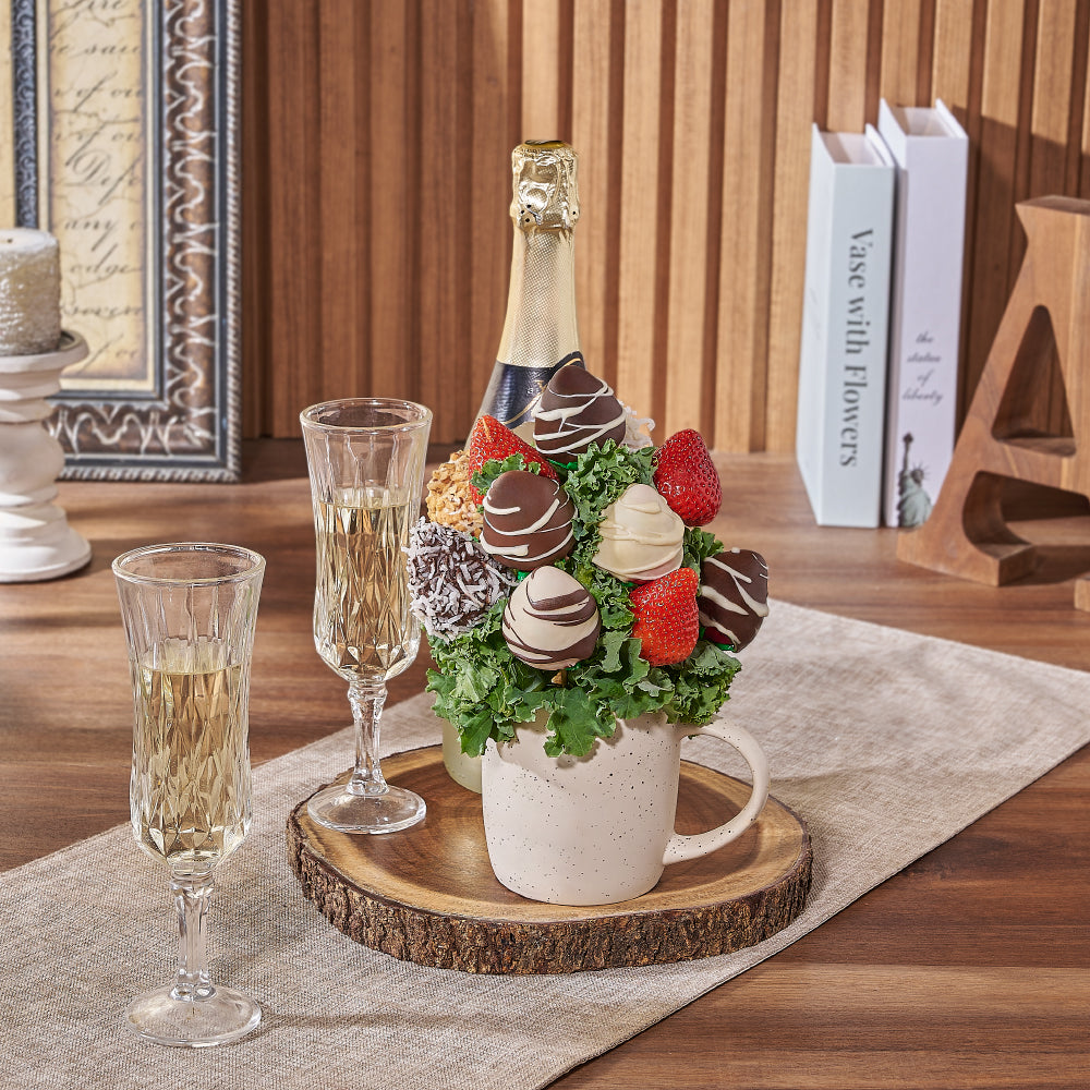 Oakville Chocolate Dipped Strawberries Mug &amp; Bubbly, chocolate dipped strawberry gift, chocolate dipped strawberry, champagne gift, champagne, sparkling wine gift, sparkling wine, Canada delivery