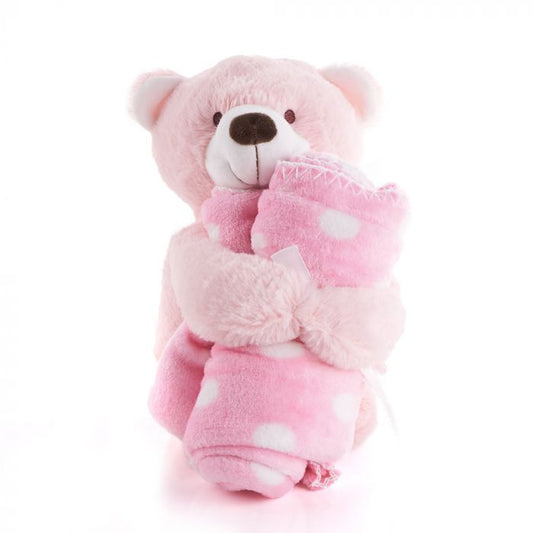 "Pink Hugging Blanket Bear" Plush toy holding a Pink Blanket-Canada Baskets- Canada delivery
