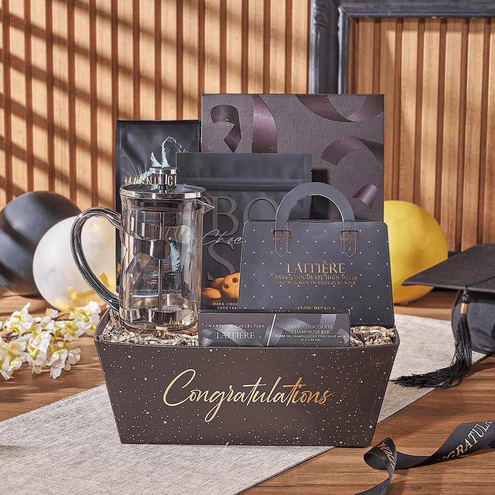 Graduation Coffee Gift with French Press – how the gift is presented