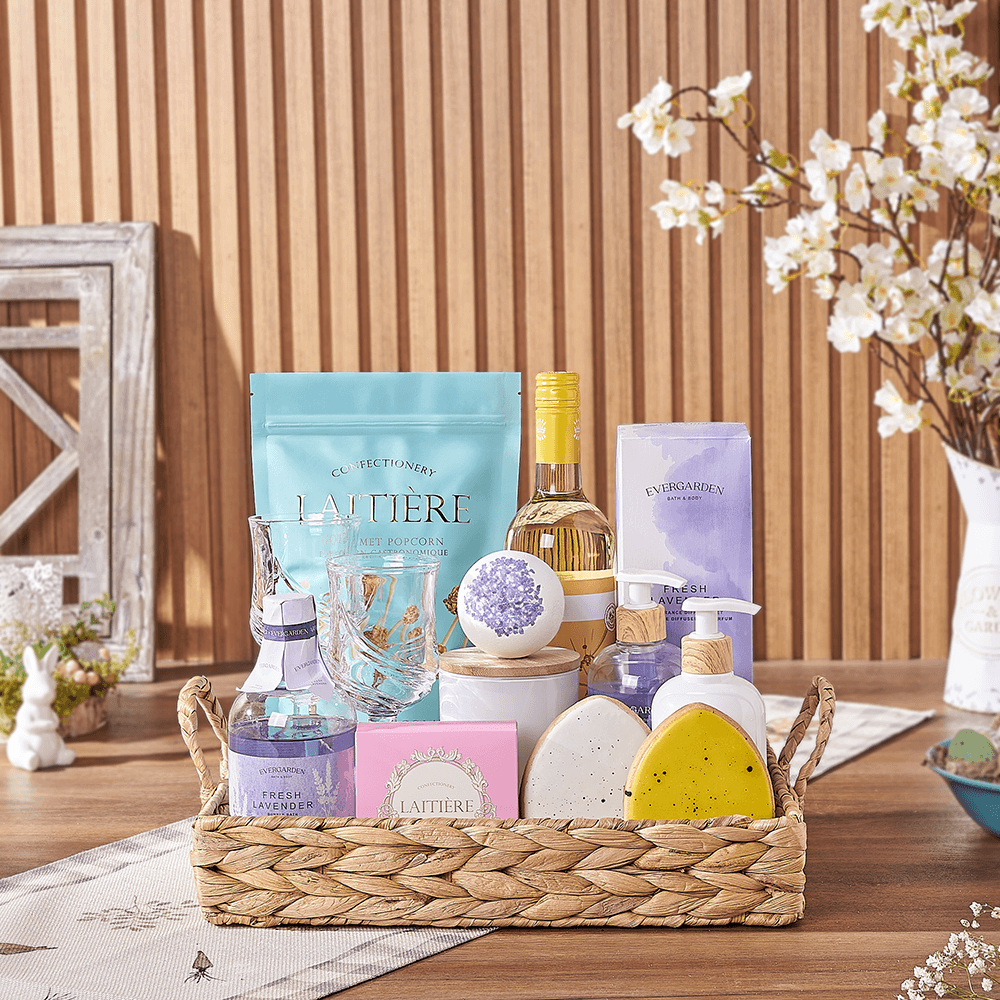 Relaxing Easter Spa & Wine Gift, spa gift, spa, wine gift, wine, easter gift, easter, Canada delivery