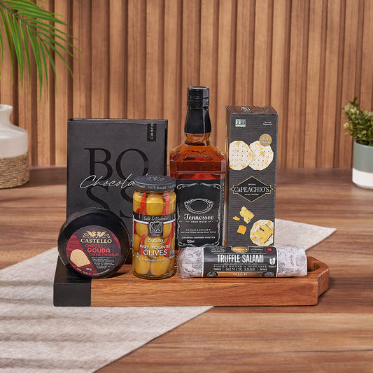 Salami, Cheese & Liquor Board, liquor gift, liquor, charcuterie gift, charcuterie, Canada delivery