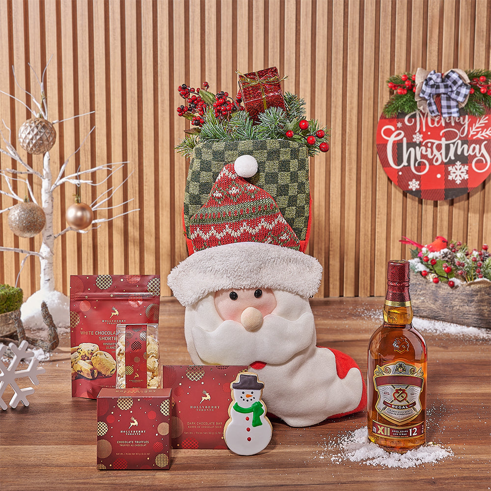 Santa Stocking & Liquor Gift Set, liquor gift, liquor, Christmas gift, Christmas, chocolate gift, chocolate, cookie gift, cookie, Canada delivery