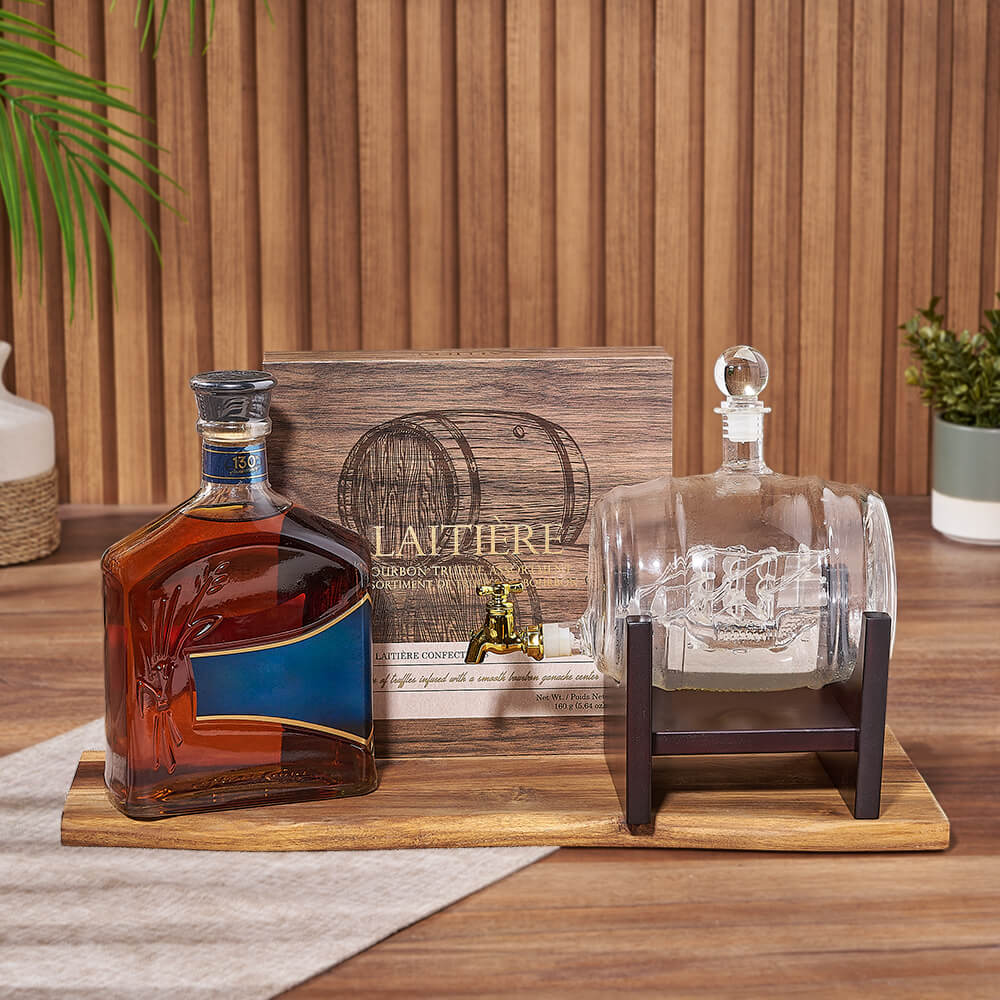 Simple Luxuries Trio with Liquor, liquor gift, liquor, decanter gift, decanter, chocolate gift, chocolate, Canada delivery