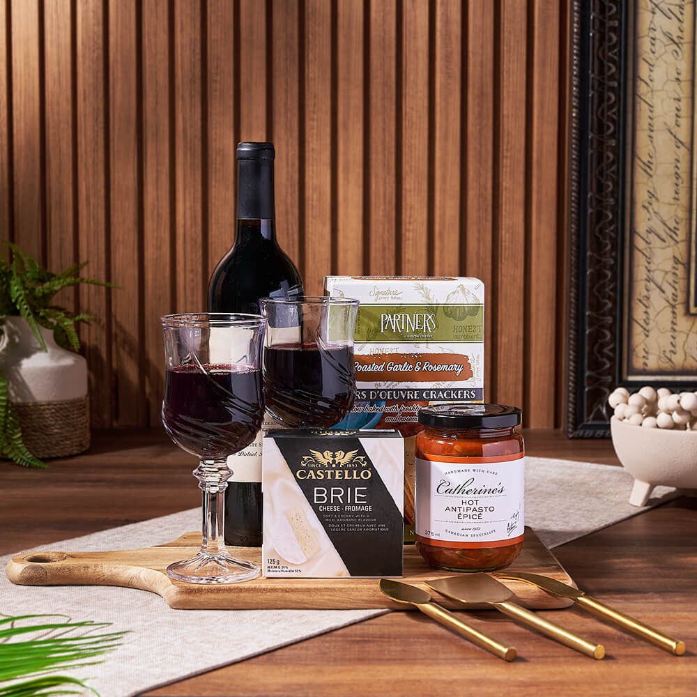 Start Spreading the News Wine &amp; Cheese Gift Basket, wine gift, wine, cheese gift, cheese, Canada delivery