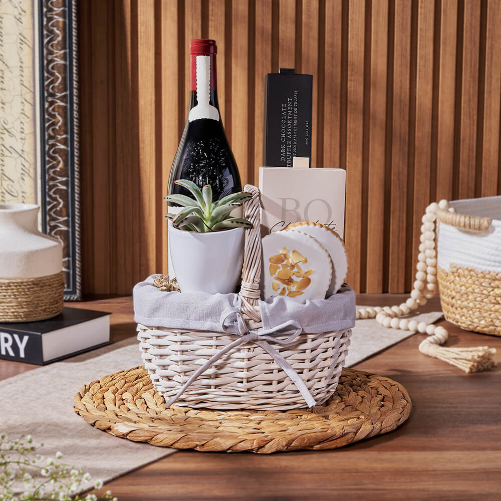 Sweet Succulent &amp; Wine Gift Basket, wine gift, wine, chocolate gift, chocolate, plant gift, plant, Canada delivery
