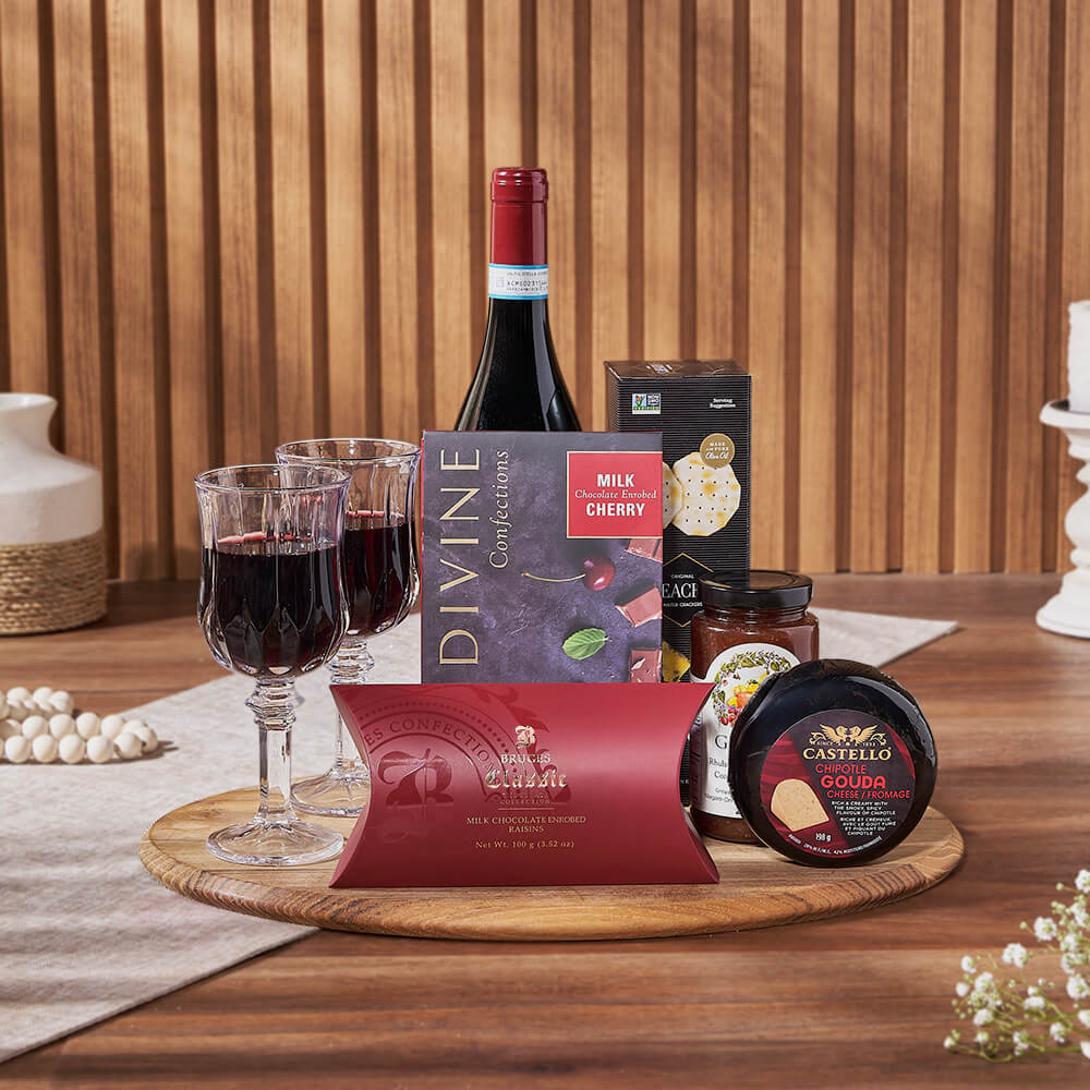Sweet &amp; Fruity Wine Gift Basket, wine gift, wine, cheese gift, cheese, chocolate gift, chocolate, Canada delivery
