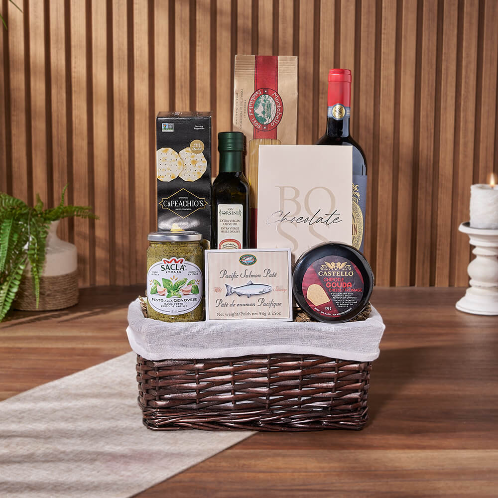 Taste of Indulgence Cheese &amp; Wine Gift Set, wine gift, wine, cheese gift, cheese, seafood gift, seafood, Canada delivery