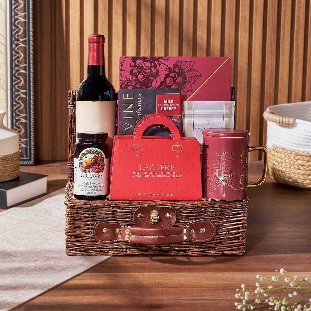 Tea &amp; Sweets Wine Basket, wine gift, wine, tea gift, tea, chocolate gift, chocolate, Canada delivery