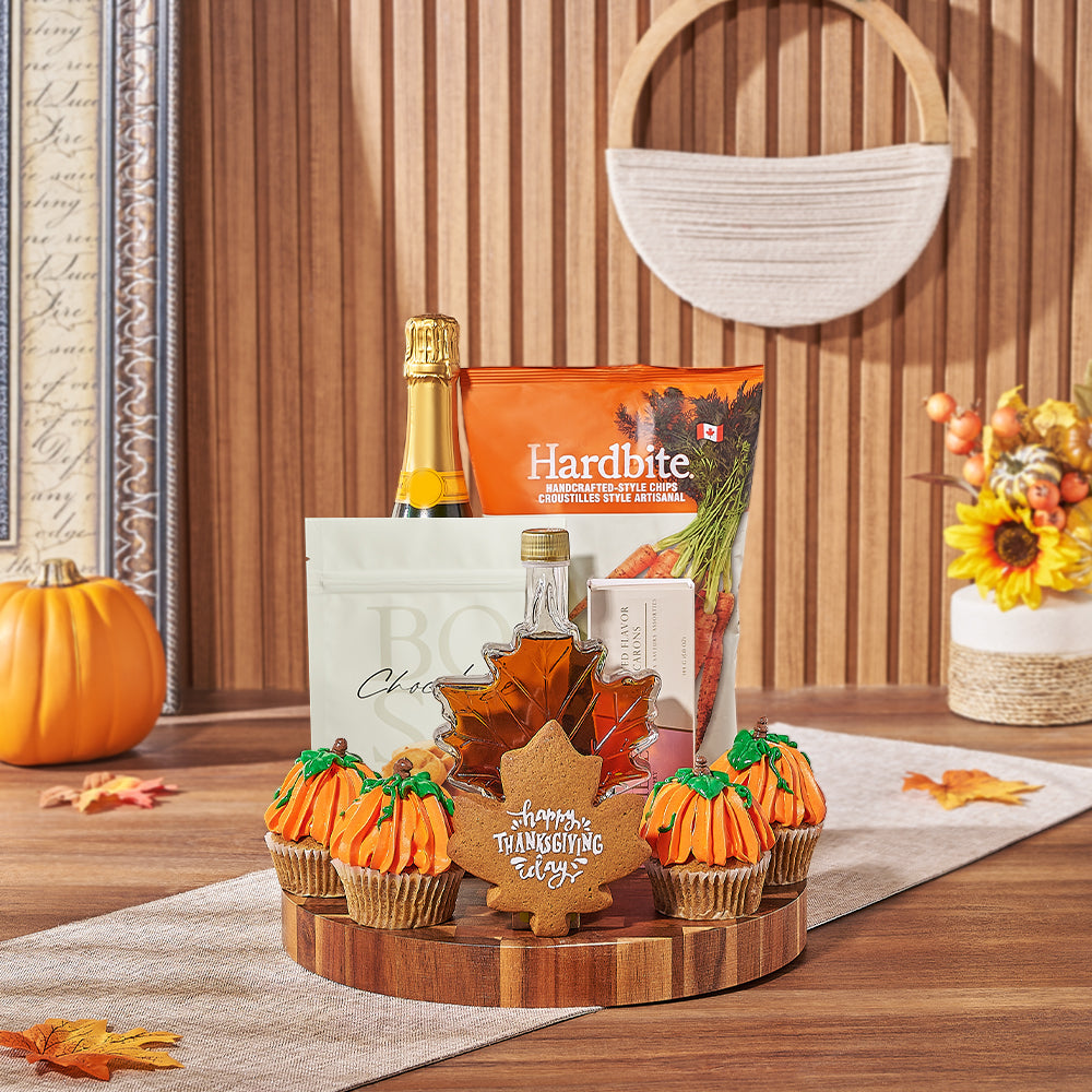Thanksgiving Bubbly & Snacks Basket, sparkling wine gift, sparkling wine, champagne gift, champagne, cupcake gift, cupcake, Canada delivery