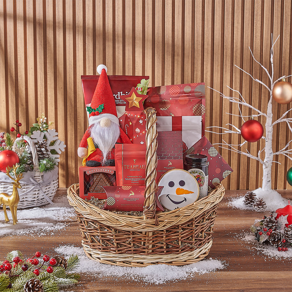 Holiday Season Two-Tone Wicker Gourmet Gift Basket – how the gift is presented
