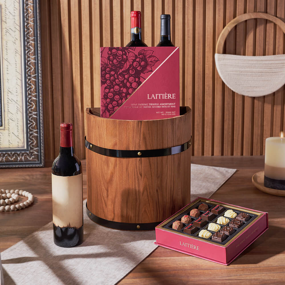 3-Bottle Wine and Truffle Gift Basket – how the gift is presented