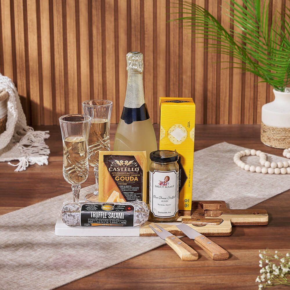 Toast to Meat &amp; Cheese Champagne Basket, champagne gift, champagne, sparkling wine gift, sparkling wine, charcuterie gift, charcuterie, Canada delivery