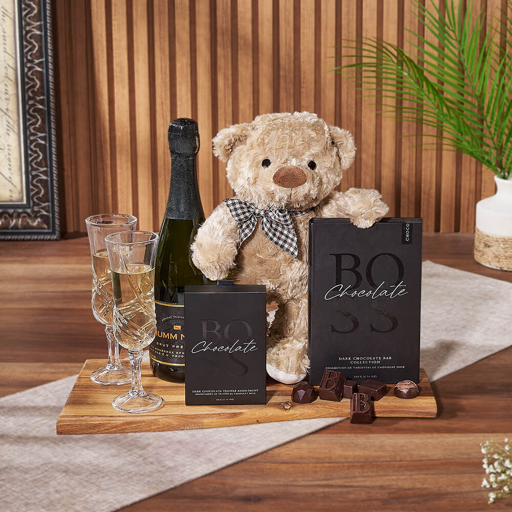 Sparkling Wine with Teddy Bear Gift – how the gift is presented