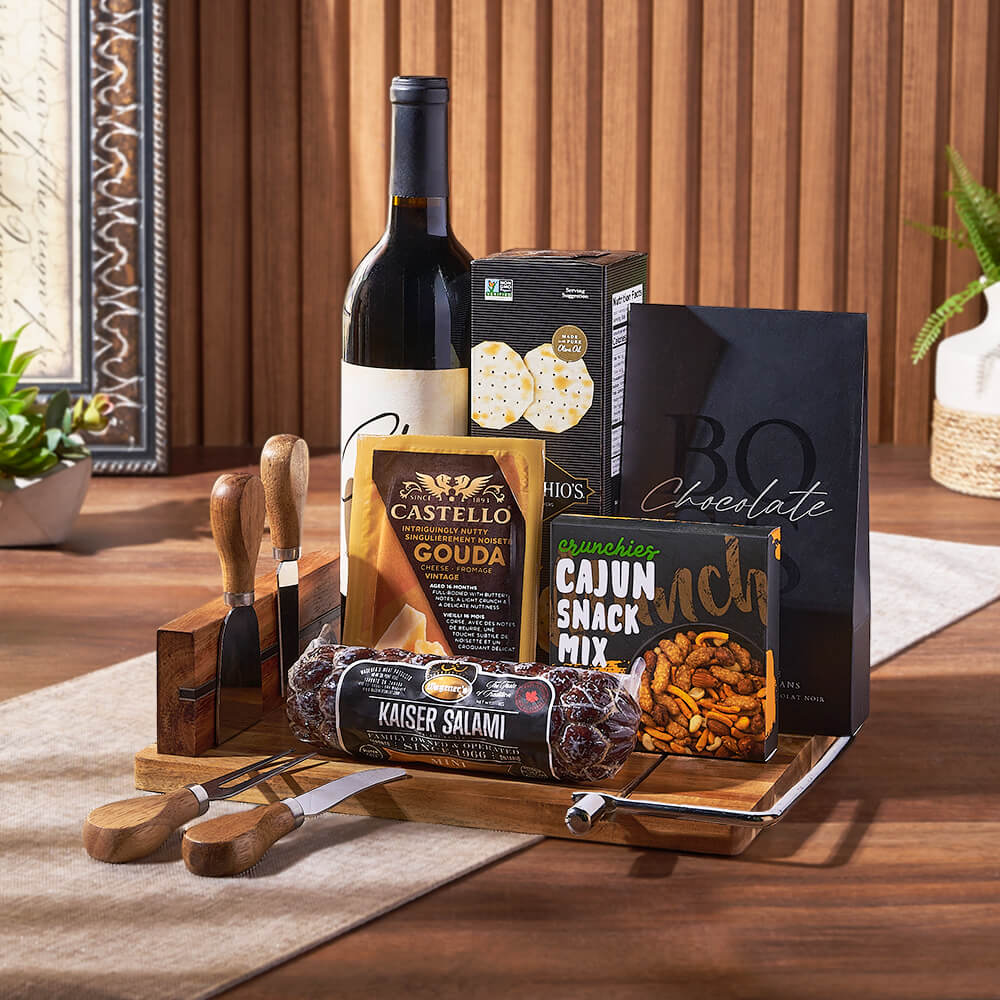 Warm Wishes Wine &amp; Cheese Basket, wine gift, wine, cheese gift, cheese, charcuterie gift, charcuterie, Canada delivery