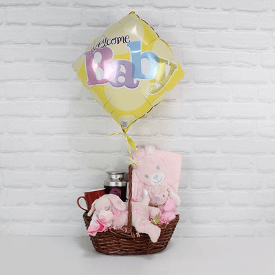 "Welcome Newborn Baby Girl Gift Basket" Baby Plush with Welcome Baby Balloon from Canada Baskets - Canada Delivery