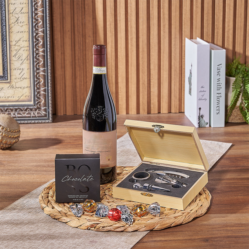 Chocolate Truffles with Wine Gift Box – how the gift is presented