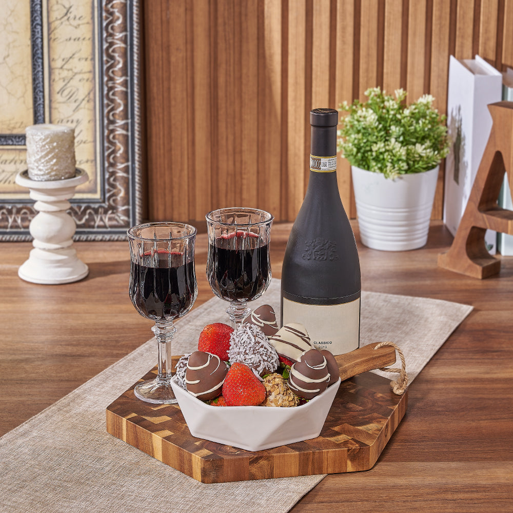 Wine &amp; Buttercup Chocolate Strawberry Gift, wine gift, wine, chocolate dipped strawberry gift, chocolate dipped strawberry, dessert gift, dessert, Canada delivery