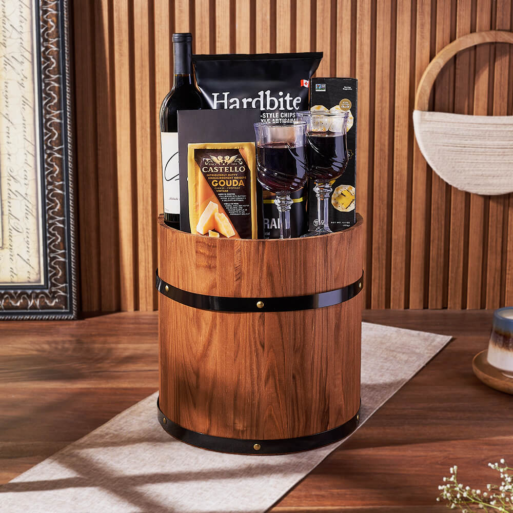 Wine &amp; Cheese Barrel, wine gift, wine, cheese gift, cheese, Canada delivery