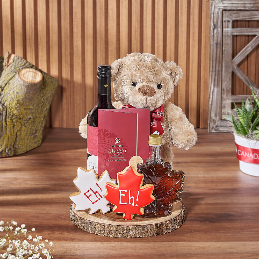 Wine &amp; Teddy Canada Day Gift, wine gift, wine, canada day gift, canada day, cookie gift, cookie, plush gift, plush, Canada delivery