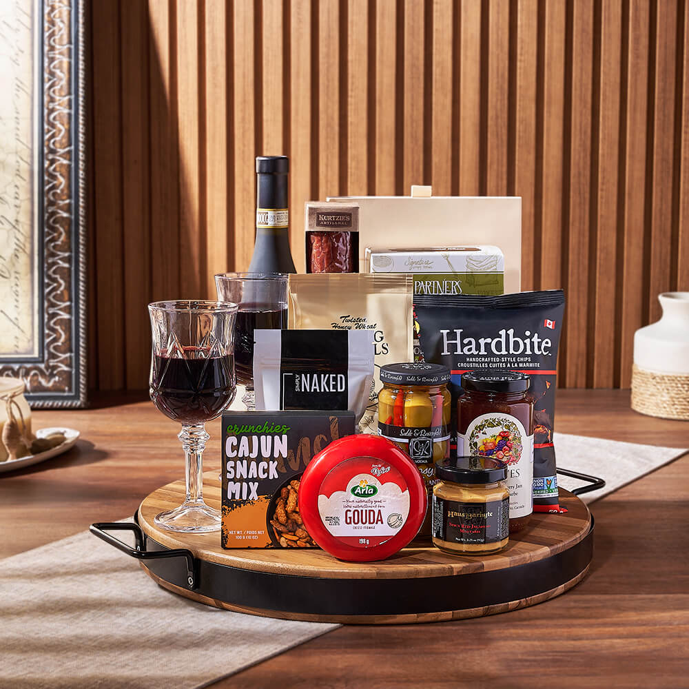 Wish You Success Wine & Goodies Gift Basket, wine gift, wine, charcuterie gift, charcuterie, cheese gift, cheese, Canada delivery