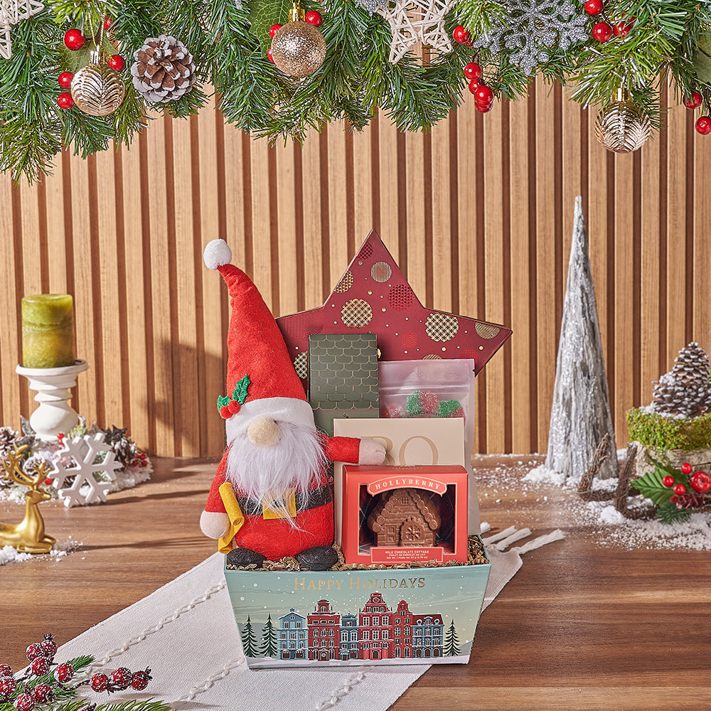 Christmas Hollyberry Truffle and Cookie Gift Basket – how the gift is presented