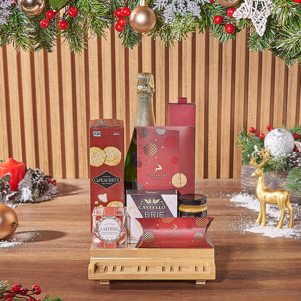 Yuletide Champagne & Snack Basket, christmas gift, christmas, champagne gift, champagne, Canada delivery